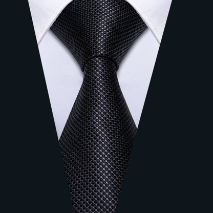 Black Micro-Textured Silk Tie, Pocket Square & Cufflinks Set