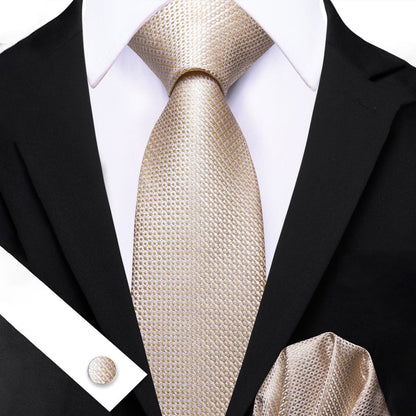Champagne Beige Geometric Tie, Pocket Square and Cufflinks Set tie sets    - Sophisticated Gentlemen