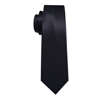 Black Micro-Textured Silk Tie, Pocket Square & Cufflinks Set