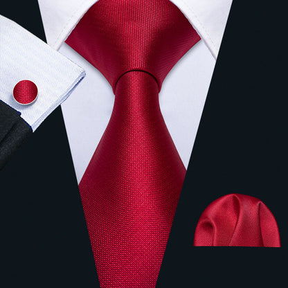 Red Solid Crimson Tie, Pocket Square and Cufflinks Set tie sets    - Sophisticated Gentlemen