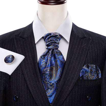 Blue Paisley Ascot, Pocket Square and Cufflinks ascot    - Sophisticated Gentlemen