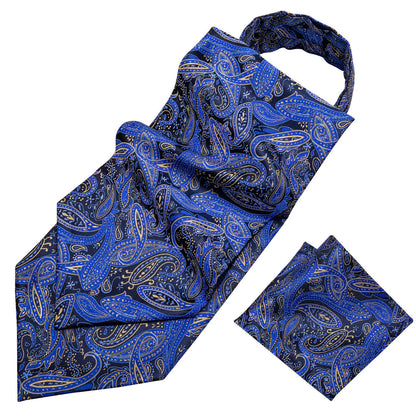 Blue Paisley Ascot, Pocket Square and Cufflinks ascot    - Sophisticated Gentlemen