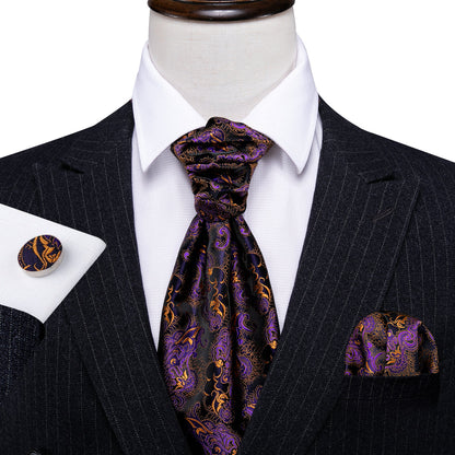 Black Golden Paisley Ascot, Pocket Square and Cufflinks ascot - Sophisticated Gentlemen