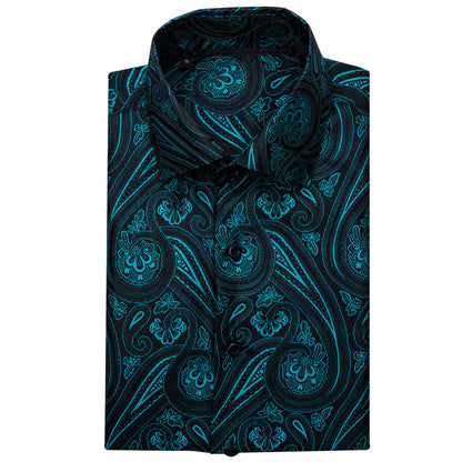 Black and Blue Paisley Silk Dress Shirt shirt    - Sophisticated Gentlemen