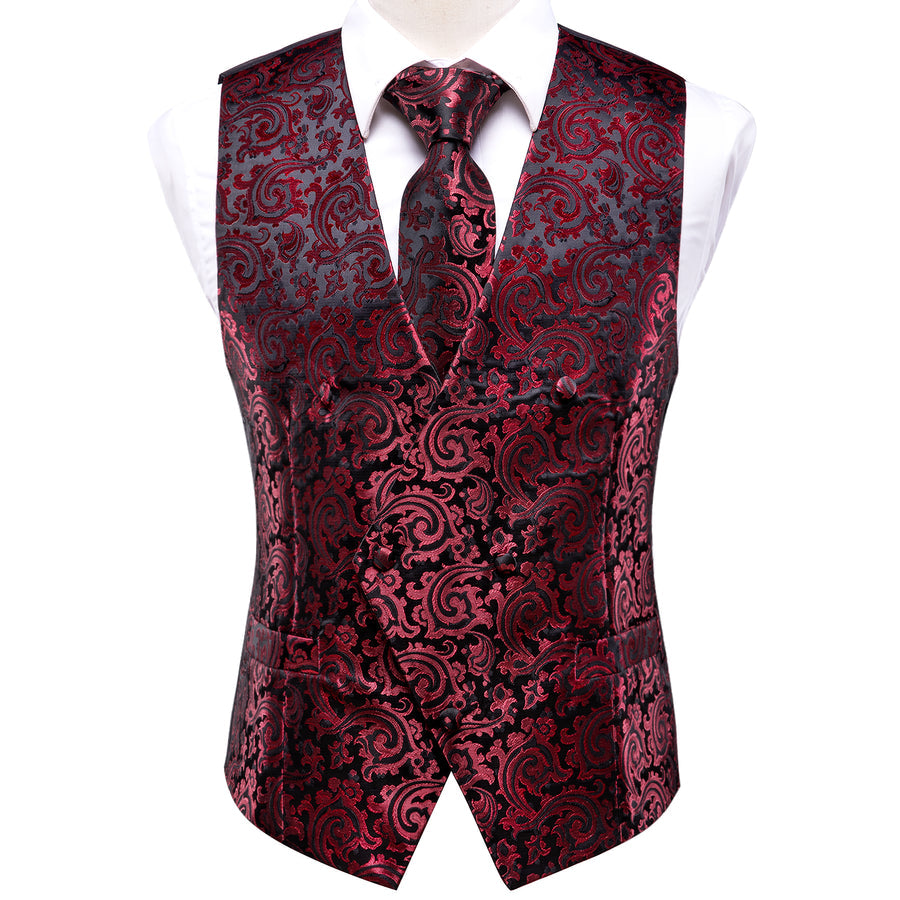 Scarlet & Ebony Paisley Silk Vest Set vest set - Sophisticated Gentlemen