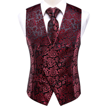 Scarlet & Ebony Paisley Silk Vest Set vest set - Sophisticated Gentlemen