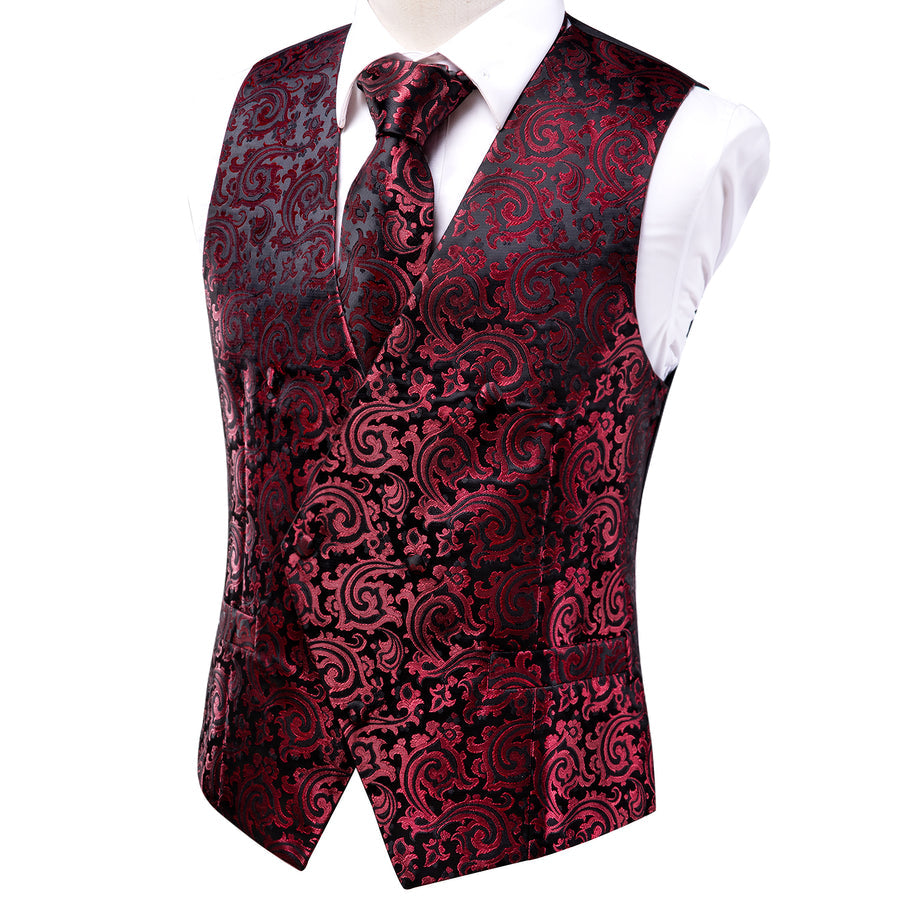Scarlet & Ebony Paisley Silk Vest Set vest set - Sophisticated Gentlemen
