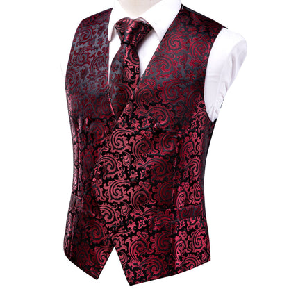 Scarlet & Ebony Paisley Silk Vest Set vest set - Sophisticated Gentlemen
