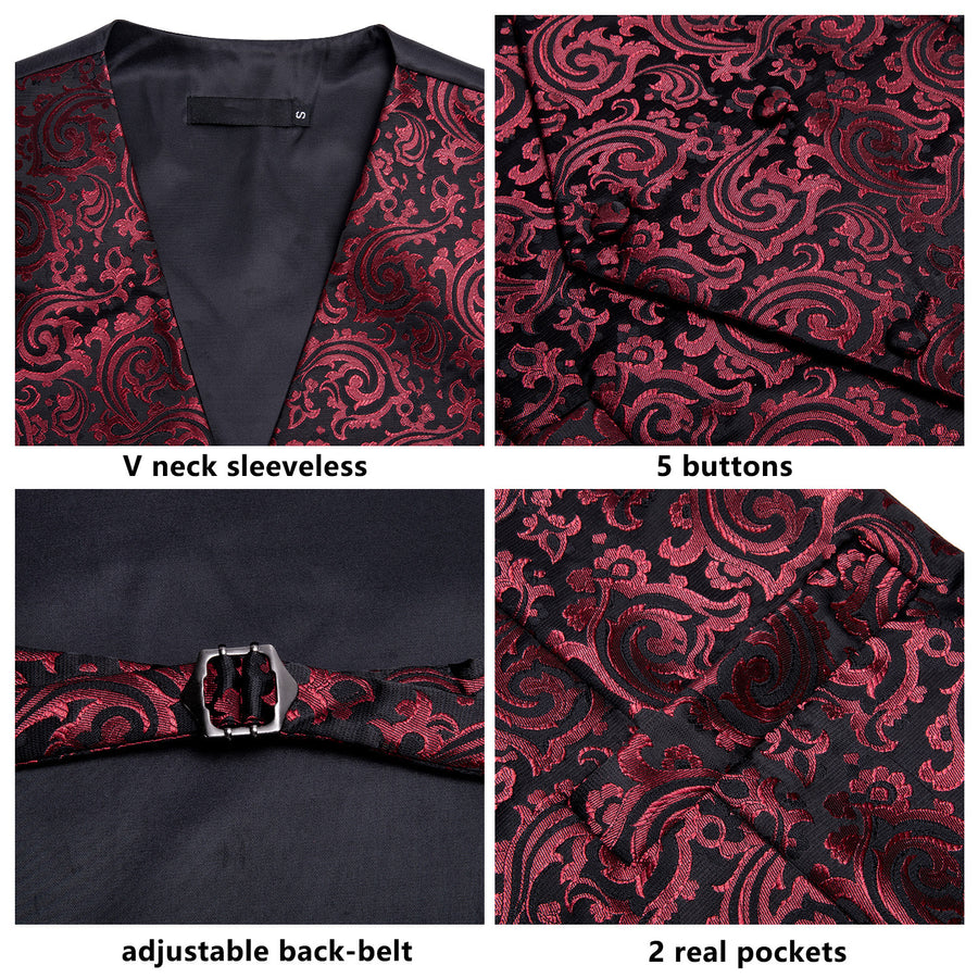 Scarlet & Ebony Paisley Silk Vest Set vest set - Sophisticated Gentlemen