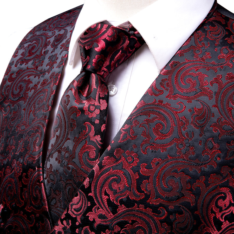 Scarlet & Ebony Paisley Silk Vest Set vest set - Sophisticated Gentlemen