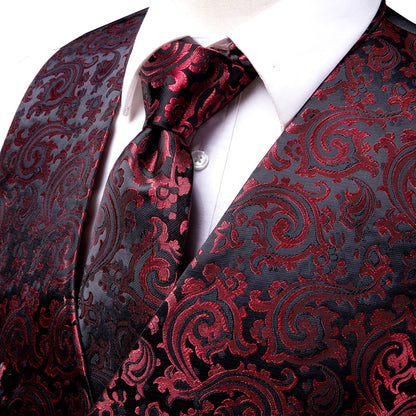 Scarlet & Ebony Paisley Silk Vest Set vest set - Sophisticated Gentlemen