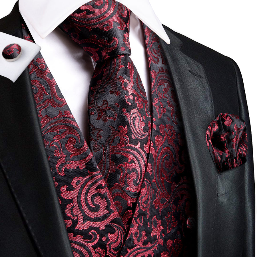 Scarlet & Ebony Paisley Silk Vest Set vest set Default Title - Sophisticated Gentlemen