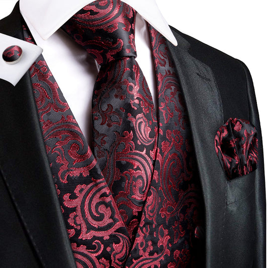 Scarlet & Ebony Paisley Silk Vest Set vest set Default Title - Sophisticated Gentlemen