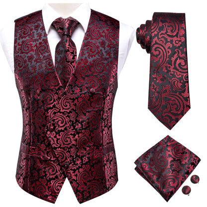Scarlet & Ebony Paisley Silk Vest Set vest set - Sophisticated Gentlemen