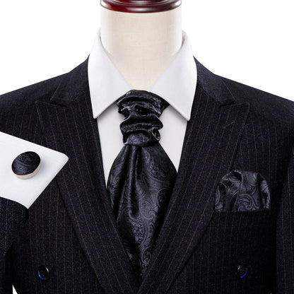 Black Floral Ascot, Pocket Square and Cufflinks ascot    - Sophisticated Gentlemen