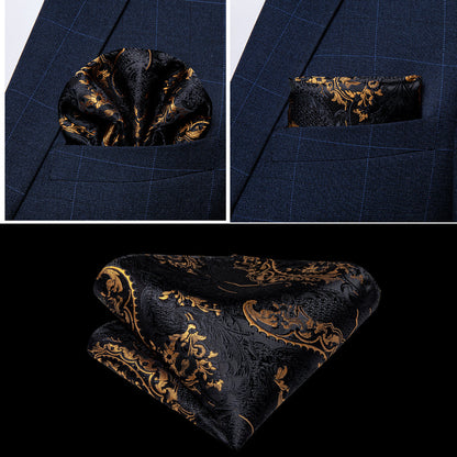 Black and Gold Floral Silk Vest Set vest set    - Sophisticated Gentlemen