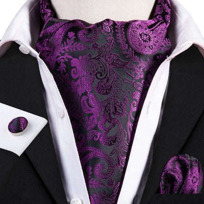 Purple Floral Ascot, Pocket Square and Cufflinks ascot    - Sophisticated Gentlemen