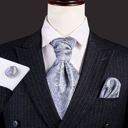 Gray Paisley Ascot, Pocket Square and Cufflinks ascot    - Sophisticated Gentlemen