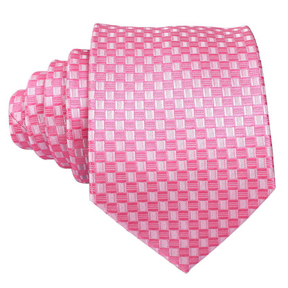 Pink Plaid Silk Tie, Pocket Square and Cufflinks Set tie sets    - Sophisticated Gentlemen