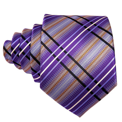 Purple Beige Striped Silk Tie, Pocket Square and Cufflinks Set tie sets    - Sophisticated Gentlemen