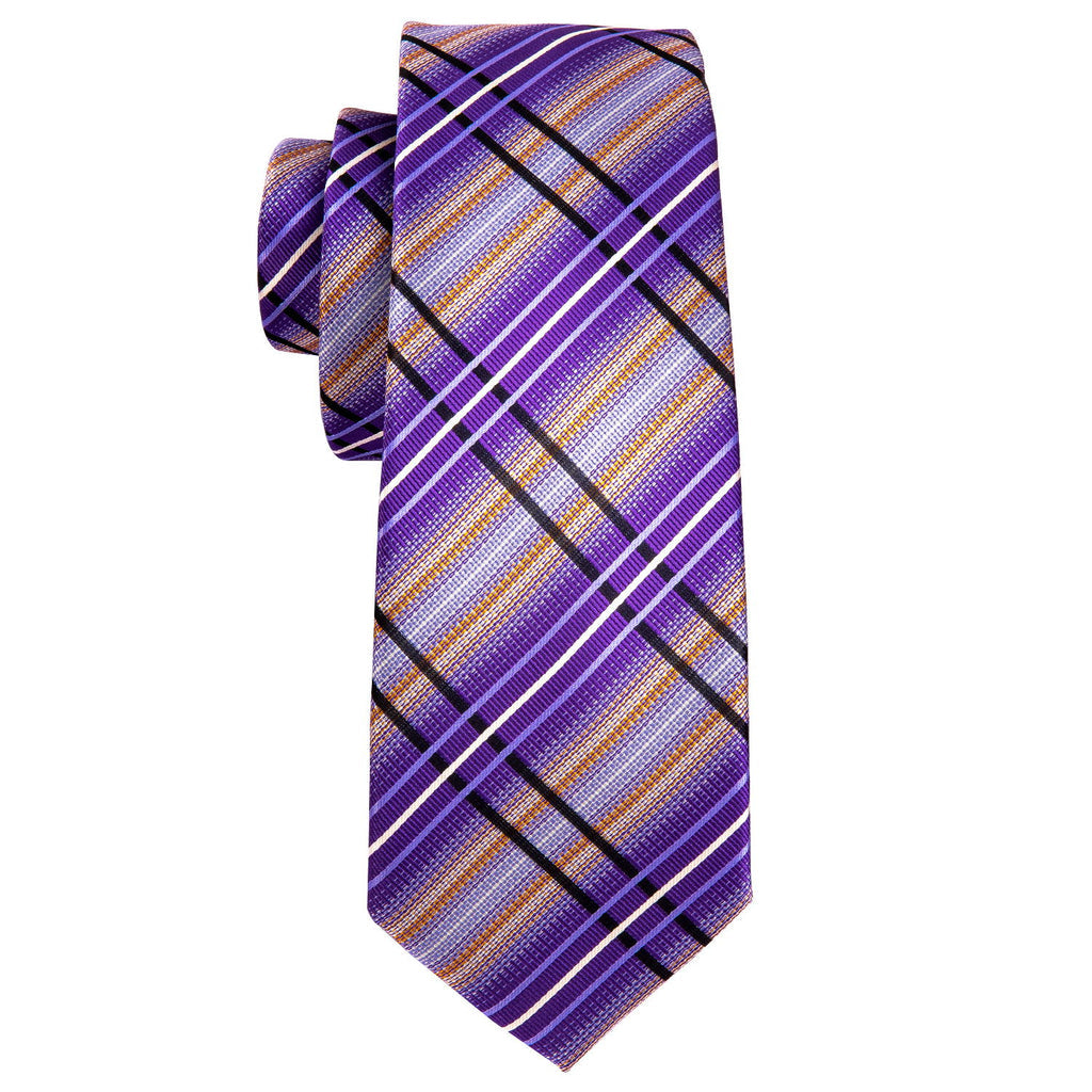 Purple Beige Striped Silk Tie, Pocket Square and Cufflinks Set tie sets    - Sophisticated Gentlemen