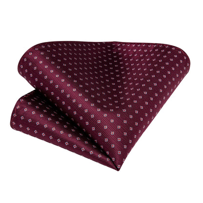 Burgundy geometric silk pocket square with matching diamond pattern