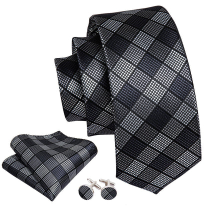 Black White Plaid Tie, Pocket Square and Cufflinks Set tie sets    - Sophisticated Gentlemen
