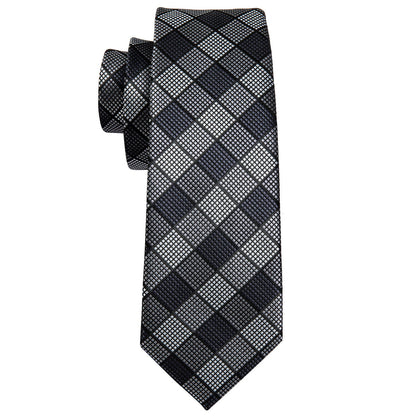 Black White Plaid Tie, Pocket Square and Cufflinks Set tie sets    - Sophisticated Gentlemen