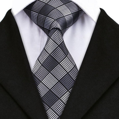 Black White Plaid Tie, Pocket Square and Cufflinks Set tie sets    - Sophisticated Gentlemen