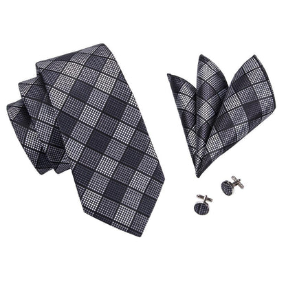 Black White Plaid Tie, Pocket Square and Cufflinks Set tie sets    - Sophisticated Gentlemen