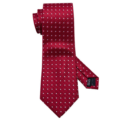 Red & White Polka Dot Silk Tie, Pocket Square & Cufflinks Set tie sets - Sophisticated Gentlemen