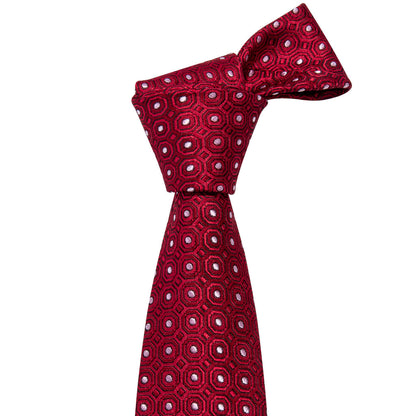 Red & White Polka Dot Silk Tie, Pocket Square & Cufflinks Set tie sets - Sophisticated Gentlemen