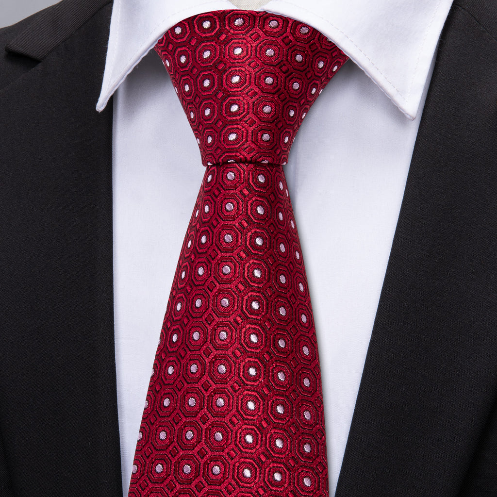 Red & White Polka Dot Silk Tie, Pocket Square & Cufflinks Set tie sets - Sophisticated Gentlemen