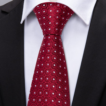 Red & White Polka Dot Silk Tie, Pocket Square & Cufflinks Set tie sets - Sophisticated Gentlemen