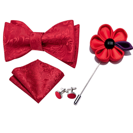 Red Floral Bow Tie Set bow ties    - Sophisticated Gentlemen
