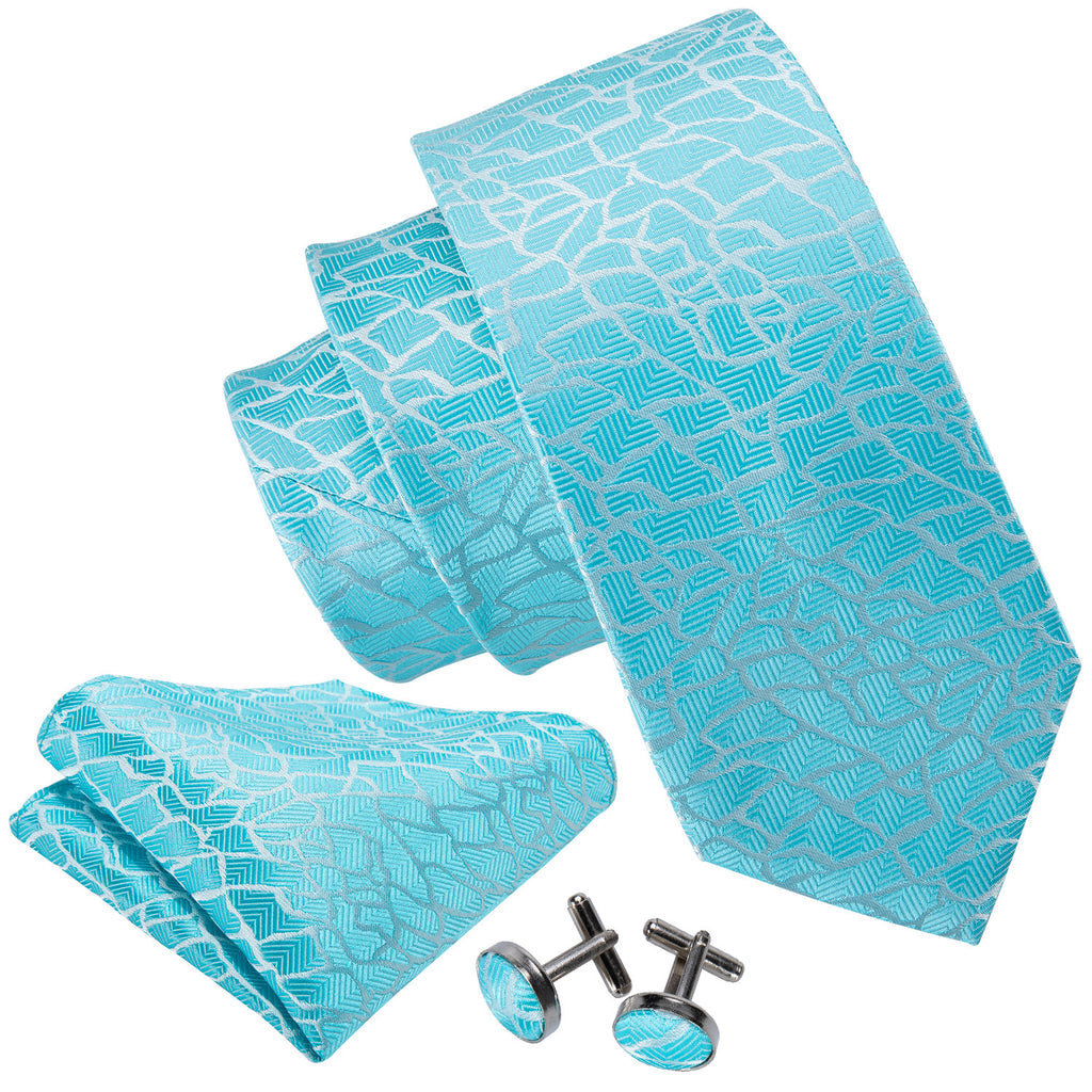 Dark Turquoise Blue Novelty Silk Tie, Pocket Square and Cufflinks Set tie sets    - Sophisticated Gentlemen