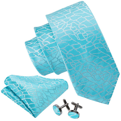Dark Turquoise Blue Novelty Silk Tie, Pocket Square and Cufflinks Set tie sets    - Sophisticated Gentlemen
