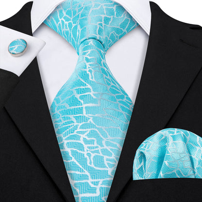 Dark Turquoise Blue Novelty Silk Tie, Pocket Square and Cufflinks Set tie sets    - Sophisticated Gentlemen