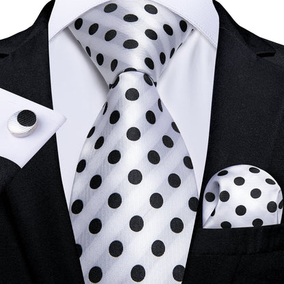 Black & White Polka Dot Tie, Pocket Square and Cufflinks tie sets - Sophisticated Gentlemen