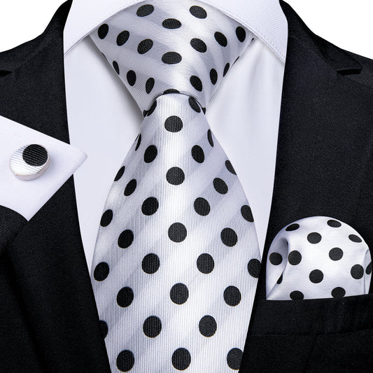 Black & White Polka Dot Tie, Pocket Square and Cufflinks tie sets - Sophisticated Gentlemen