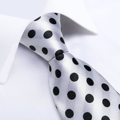 Black & White Polka Dot Tie, Pocket Square and Cufflinks tie sets - Sophisticated Gentlemen