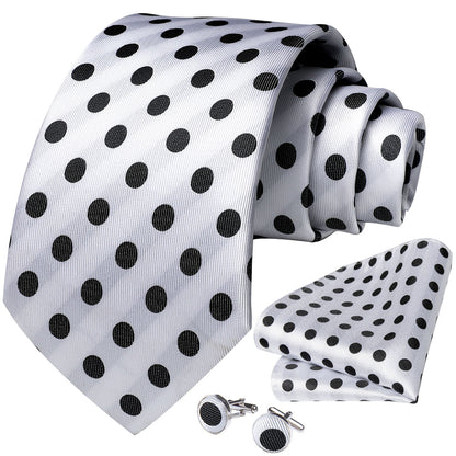 Black & White Polka Dot Tie, Pocket Square and Cufflinks tie sets - Sophisticated Gentlemen