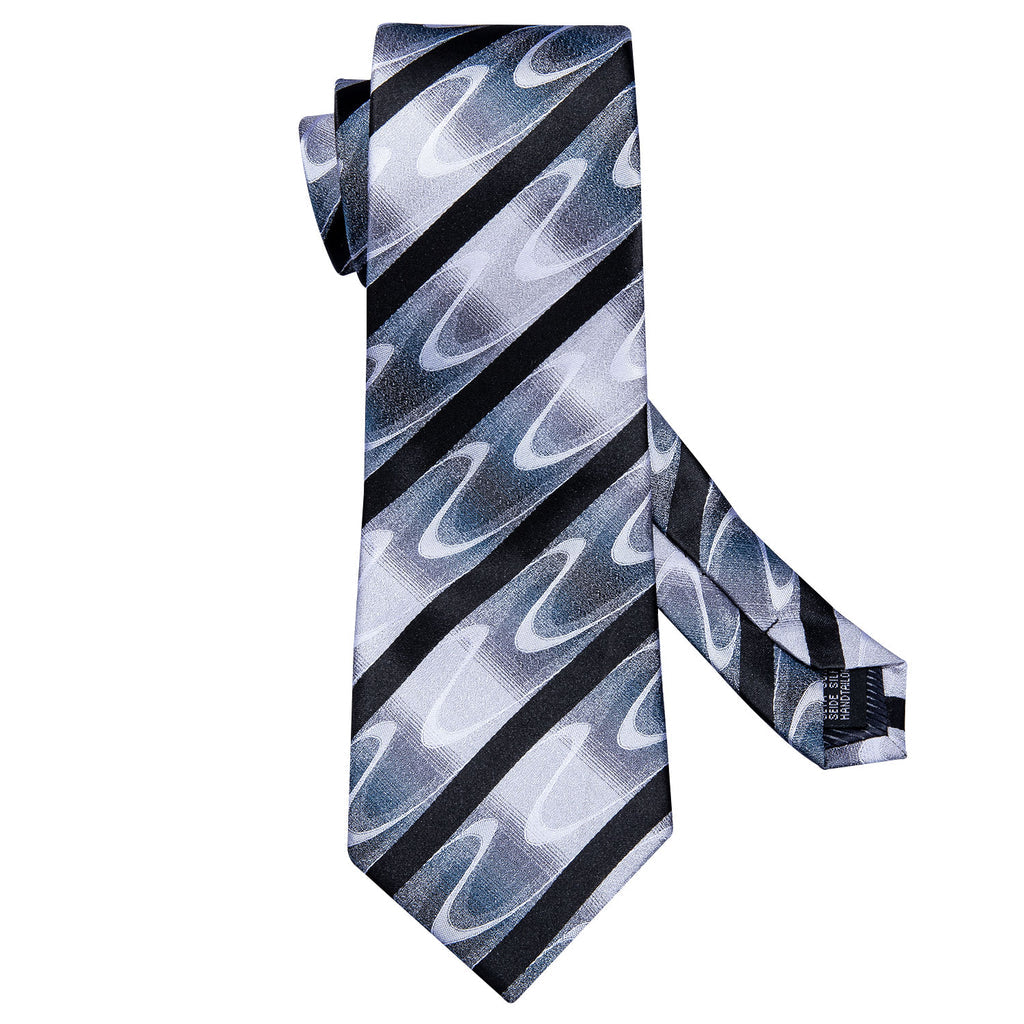 Gray Black White Wave Stripe Tie, Pocket Square and Cufflinks Set tie sets    - Sophisticated Gentlemen