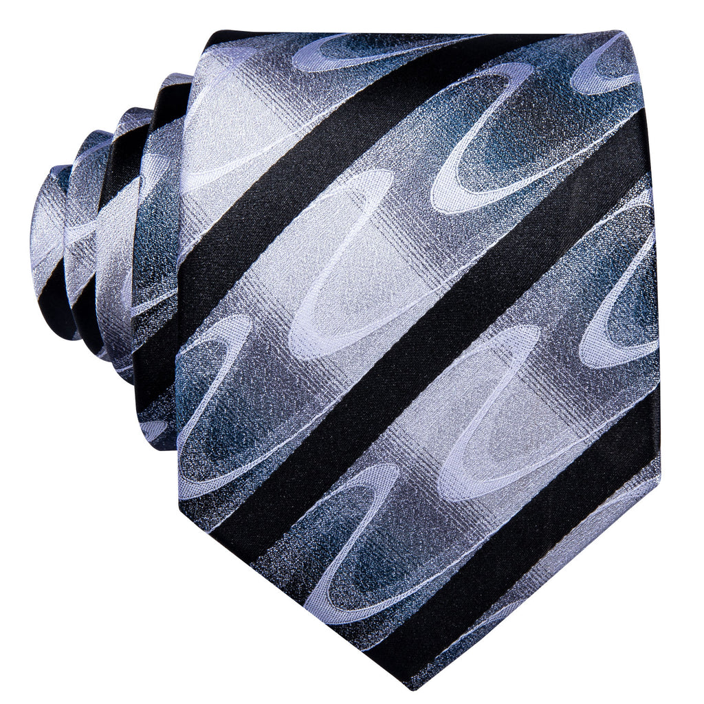Gray Black White Wave Stripe Tie, Pocket Square and Cufflinks Set tie sets    - Sophisticated Gentlemen
