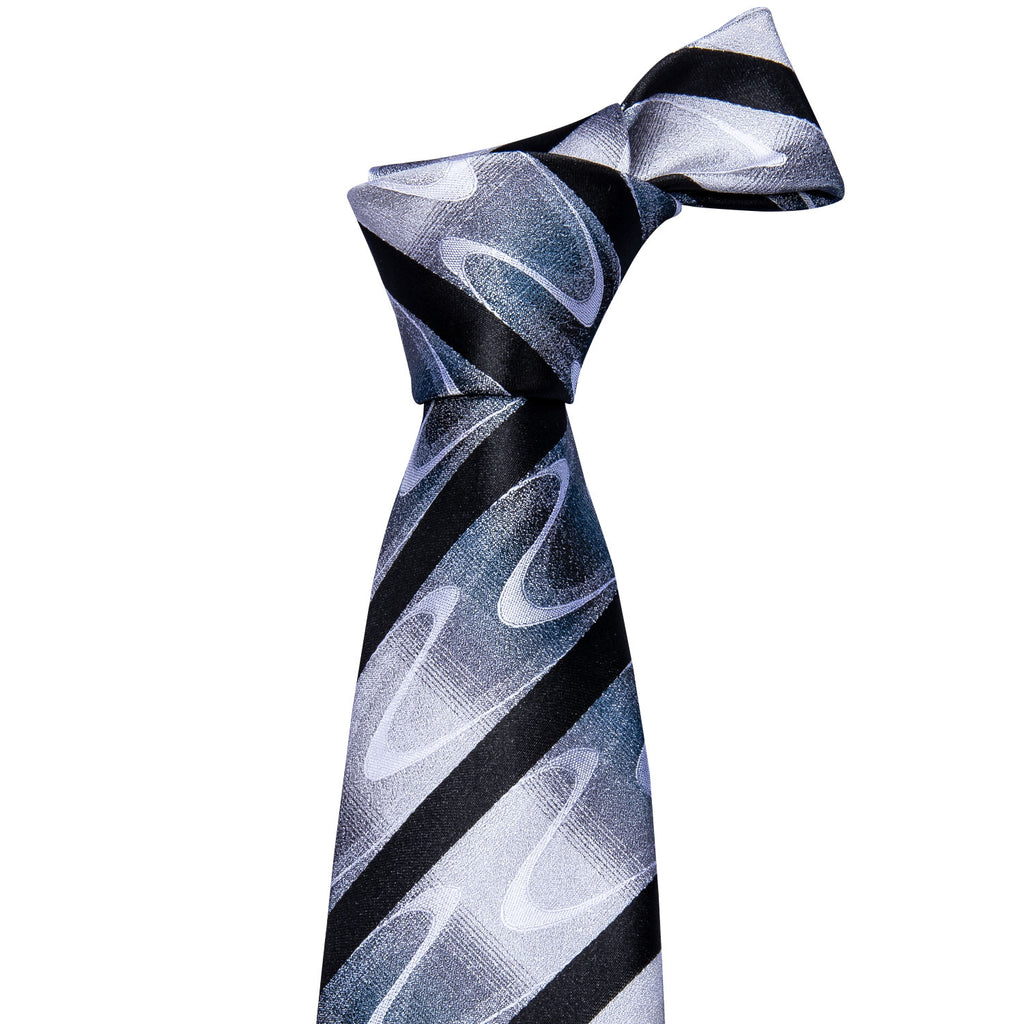 Gray Black White Wave Stripe Tie, Pocket Square and Cufflinks Set tie sets    - Sophisticated Gentlemen