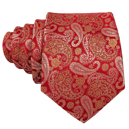 Red Paisley Silk Tie, Pocket Square and Cufflinks Set tie sets    - Sophisticated Gentlemen