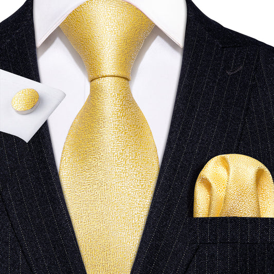 Golden Solid Silk Tie, Pocket Square and Cufflinks Set tie sets    - Sophisticated Gentlemen