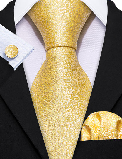 Golden Solid Silk Tie, Pocket Square and Cufflinks Set tie sets    - Sophisticated Gentlemen