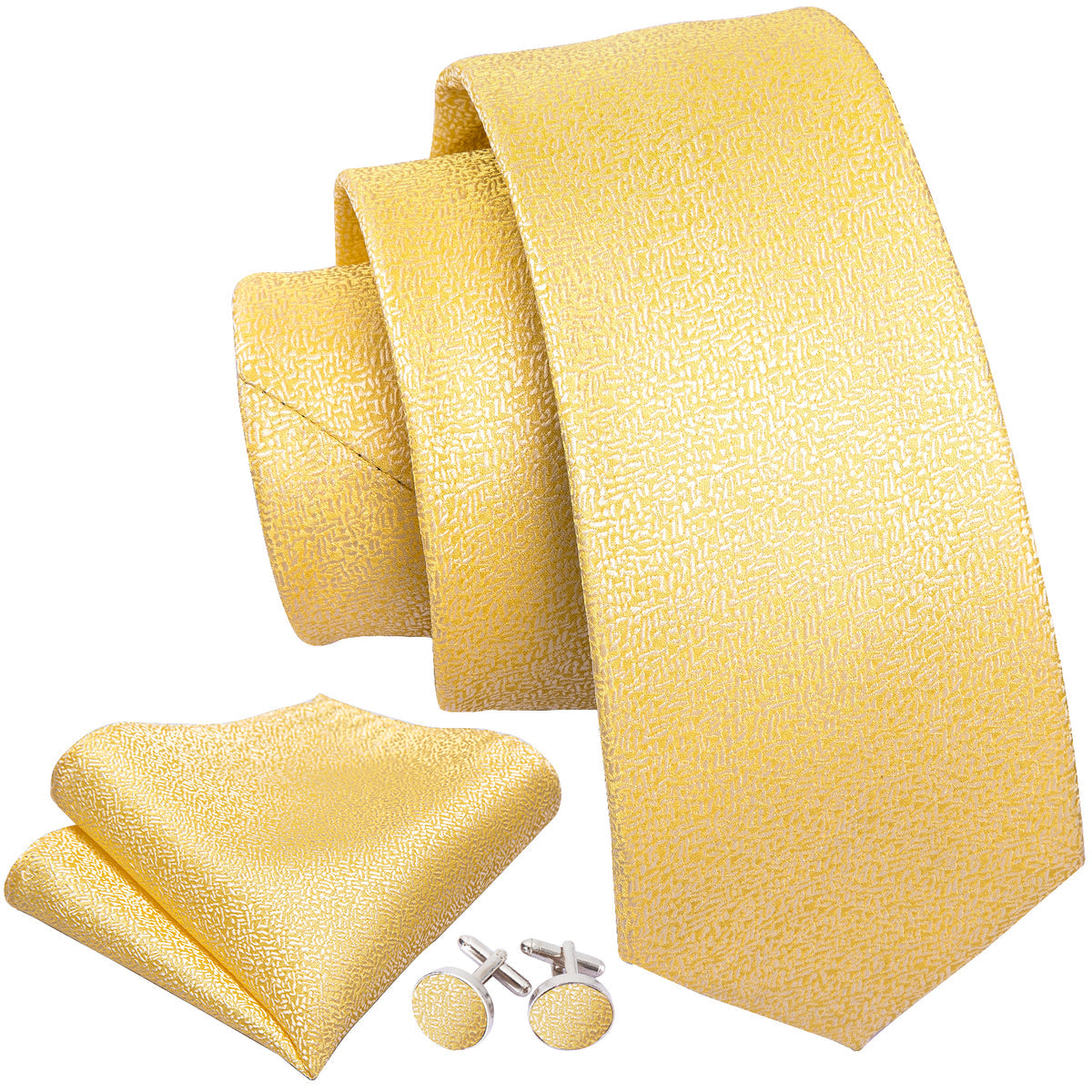 Golden Solid Silk Tie, Pocket Square and Cufflinks Set tie sets    - Sophisticated Gentlemen