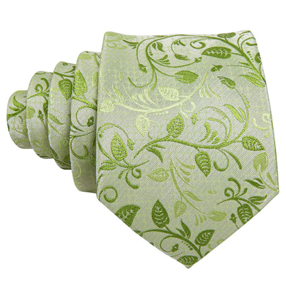 Green Floral Tie, Pocket Square and Cufflinks Set tie sets    - Sophisticated Gentlemen